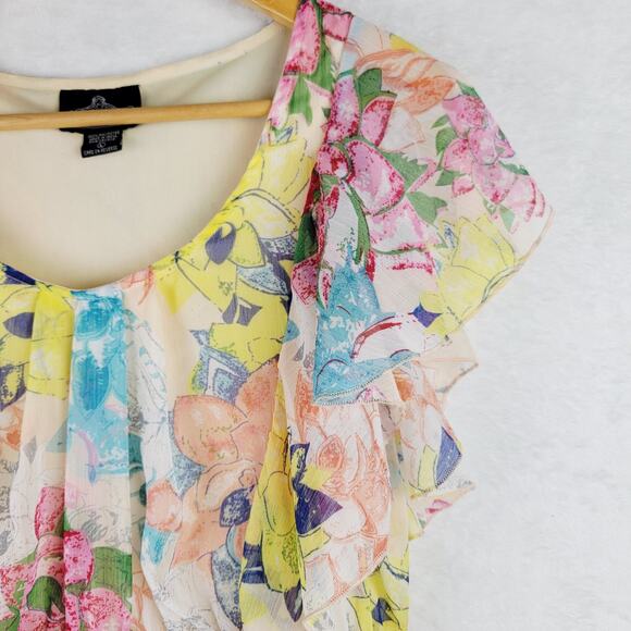 Whimsical L Midi Sun Dress Fairycore Romantic Colorful Floral Ruffle Sleeveless - Picture 3 of 10